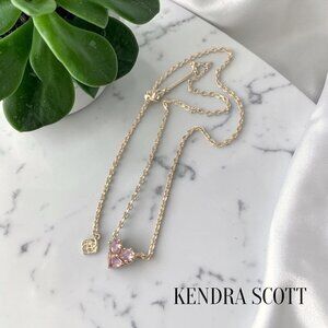 Kendra Scott Gold Tone Heart Crystal Pendant Necklace Pale Pink Quartz 16"L + 3"